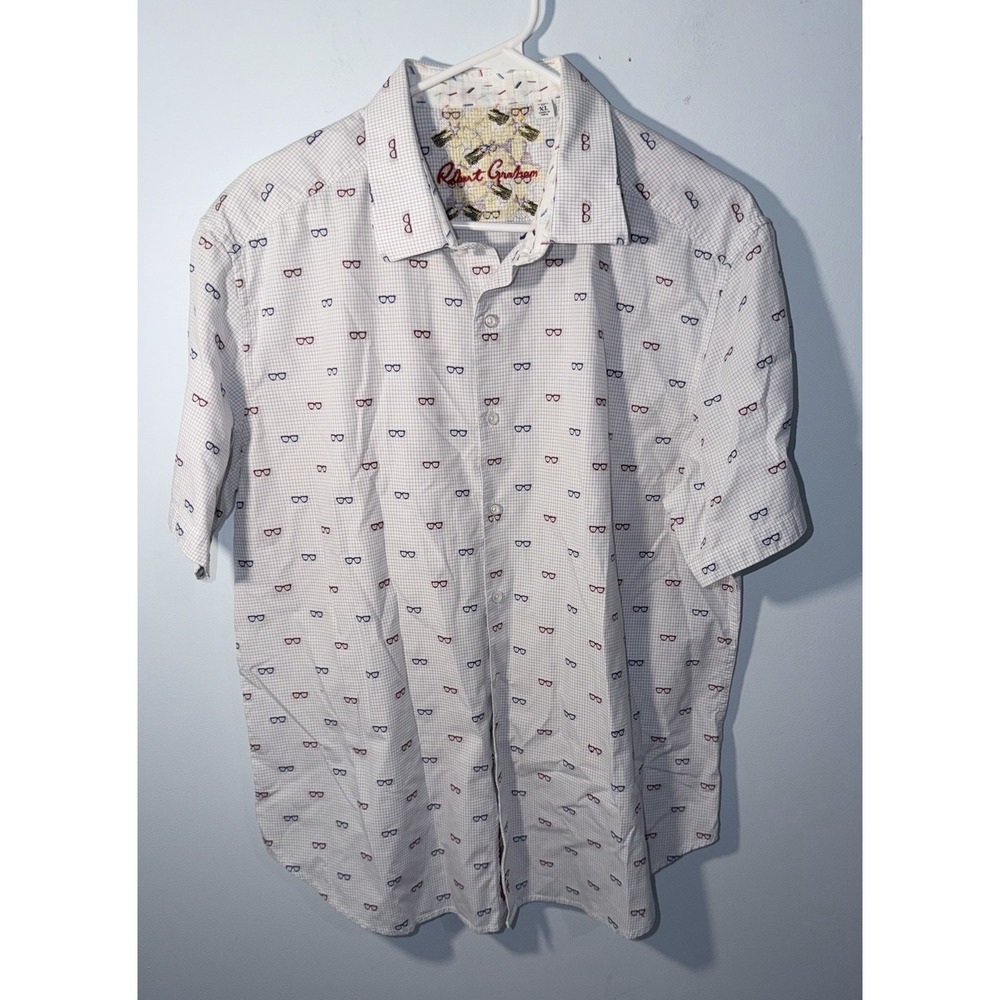 ROBERT GRAHAM Men's Dress Shirt Button Glasses Print Optometrist White Size XL